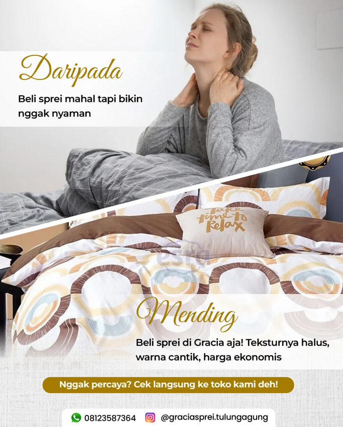 <p>Mending pilih sprei dari Gracia yang udah terbu
